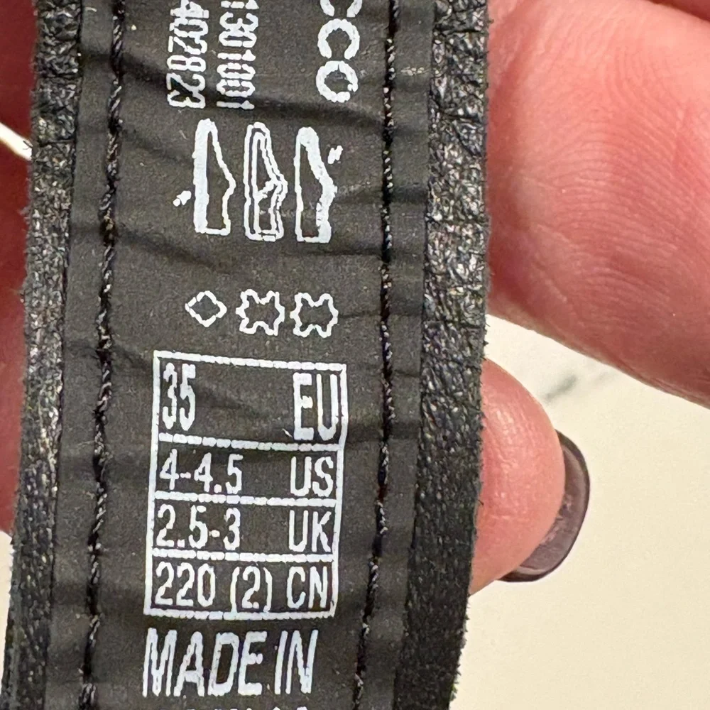 Ecco Black Leather Slides with Tan Footbed